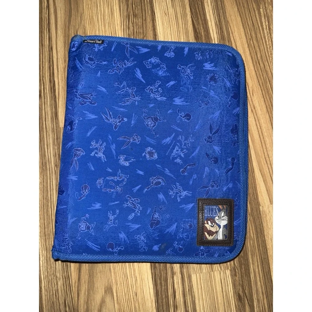 VTG‎ Stuart Hall Looney Tunes Zipper Binder Bugs Bunny Tasmanian Devil USA Blue